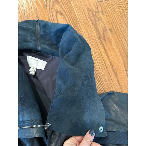 Muubaa lamb leather navy draped zipper jacket 6 - Picture 11 of 16